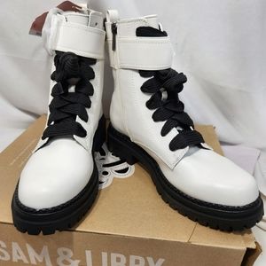 Sam & Libby White w/ Black Soles Lace Up Boots Size 8-1/2